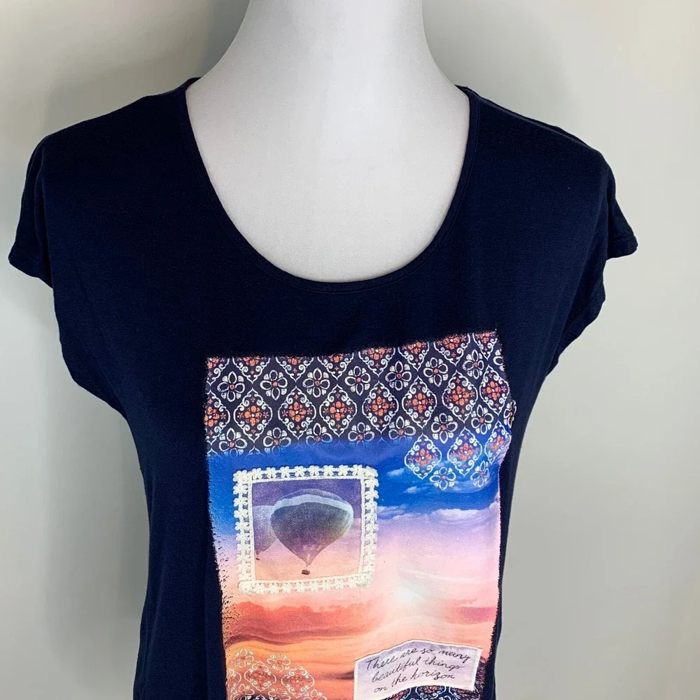 Justice Womens Graphic Top Shirt Size 20 Baloon Sun Summer Print Casual - Picture 8 of 10